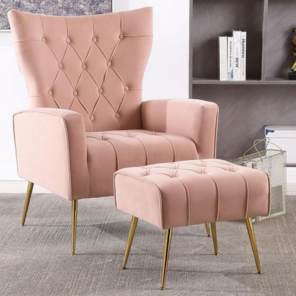 Stylish Pink Accent Chair with Ottoman_4