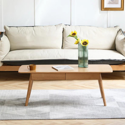 Natural Solid Wood Center Table with Storage Shelf_2