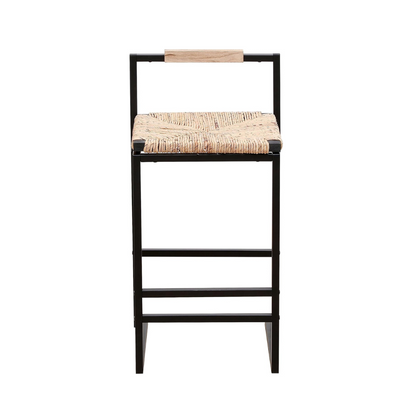 Set of 2 Water Hyacinth Woven Bar Stools with Back Support_4