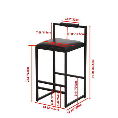 Set of 2 Black Bar Stools with Backrest and Footrest_6