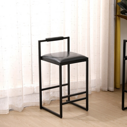 Set of 2 Black Bar Stools with Backrest and Footrest_3