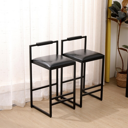 Set of 2 Black Bar Stools with Backrest and Footrest_2