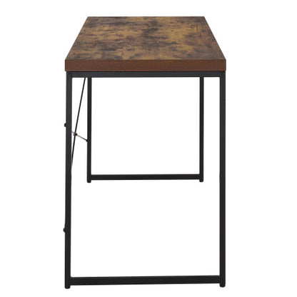 Weathered Oak And Black Writing Desk With Metal Sled Base