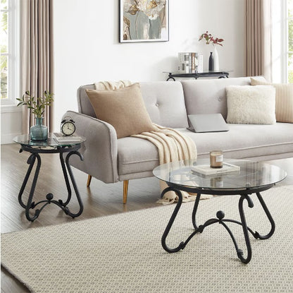 2-piece Coffee Table Set With Tempered Glass Surface