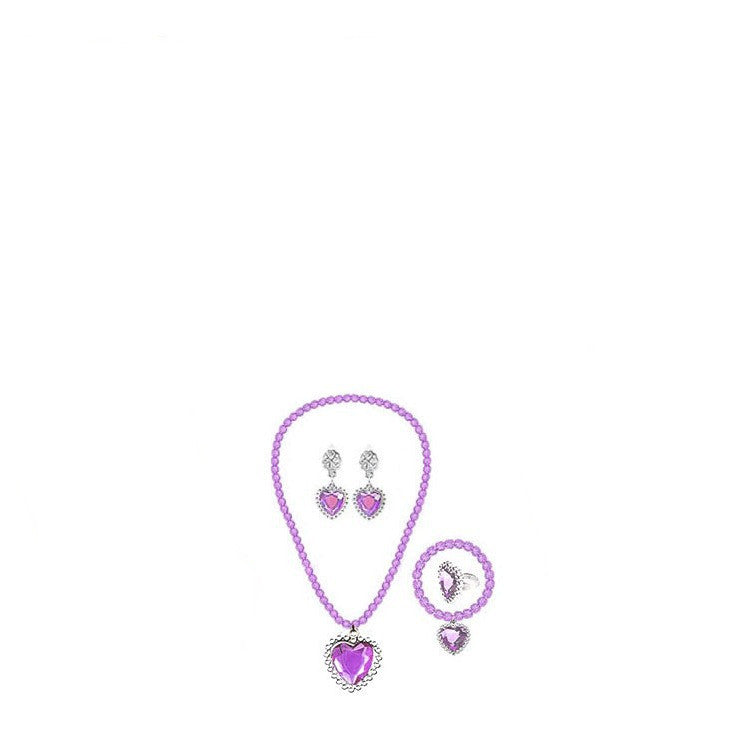 Girls beaded necklace bracelet ear clip ring five-piece set