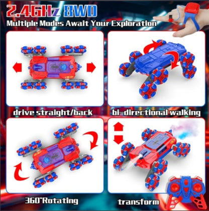 Boy Remote Control Car Gift, Spider Remote Control Car Toy, 2.4GHz 8WD Wall Mounted Remote Control Car, Suitable For Children's Gesture Sensing Remote Control Stunt Car, With Lighting And Music