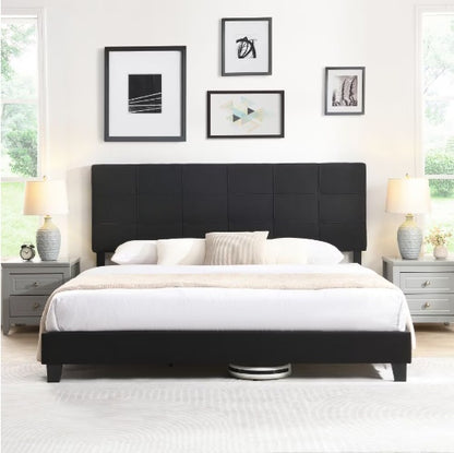 Upholstered Platform Bed Frame With Linen Headboard