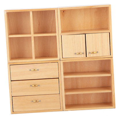 1:12 Mini Wood Cabinet Furniture Living Room Bedroom Cabinet Unit for Dollhouse(Burlywood)