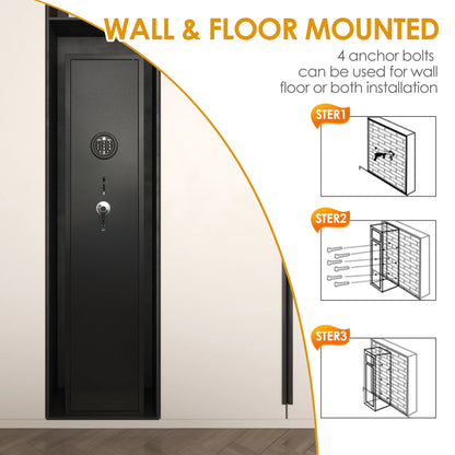 Domestic Rifles And Pistols Firearm Safe With LED Lights And Alarm System, Long Gun Cabinet With Removable Shelves