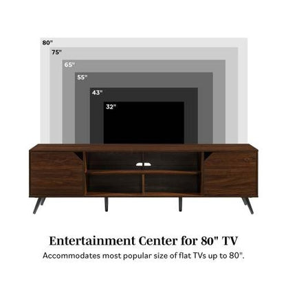 Contemporary 2-Door Minimalist TV Stand For TVs Up To 80 Inches Dark Walnut