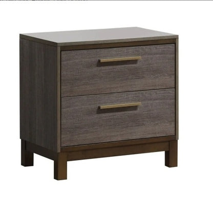 Contemporary 1pc Nightstand Two Tone Antique Gray Bedroom Furniture Nightstand Center Metal Glides Brass Bar Pulls