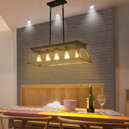 5 Lamps Farmhouse Chandelier For Dining Room, Metal Rustic Chandelier Island Lamp, Modern Rectangular Island Lamp For Kitchen, Living Room Pure Black - No Bulbs Unavailable Platforms- Temu