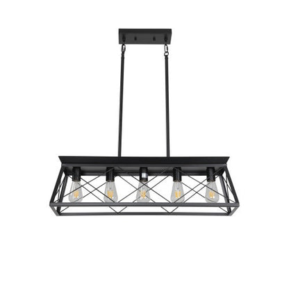 5 Lamps Farmhouse Chandelier For Dining Room, Metal Rustic Chandelier Island Lamp, Modern Rectangular Island Lamp For Kitchen, Living Room Pure Black - No Bulbs Unavailable Platforms- Temu