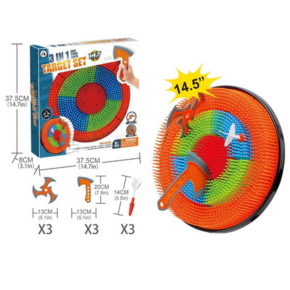 3-in-1 Outdoor Throwing Game Set - Includes Axes, Stars & Darts Fun Sports For Families And Kids