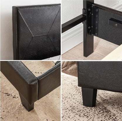 Queen-sized Upholstered Platform Bed Frame For Easy Assembly, Black, PU