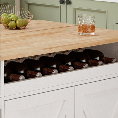 Kitchen Island Trolley With Solid Wood Top, Wine Storage, Spice Rack, Towel Rack, Wine Glass Holder