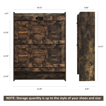 VFF Deodorizing Shoe Storage Cabinet With 2 Flip Drawers,LED Touchsreen Freestanding Black