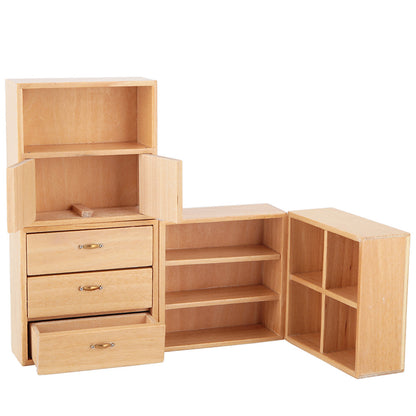 1:12 Mini Wood Cabinet Furniture Living Room Bedroom Cabinet Unit for Dollhouse(Burlywood)