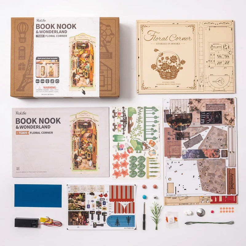Rolife Floral Corner DIY Book Nook Shelf Insert Kit, Only Supports TK And Independent Website Platforms