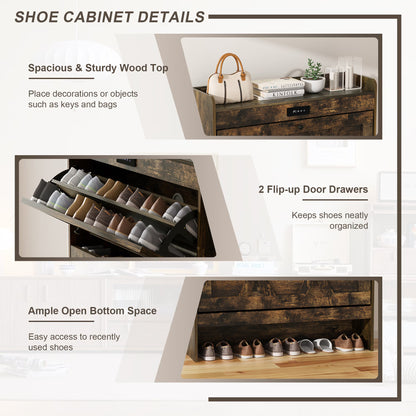 VFF Deodorizing Shoe Storage Cabinet With 2 Flip Drawers,LED Touchsreen Freestanding Black