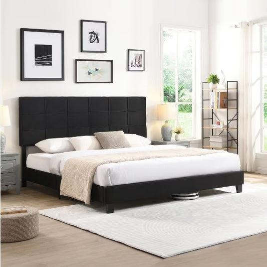 Upholstered Platform Bed Frame With Linen Headboard