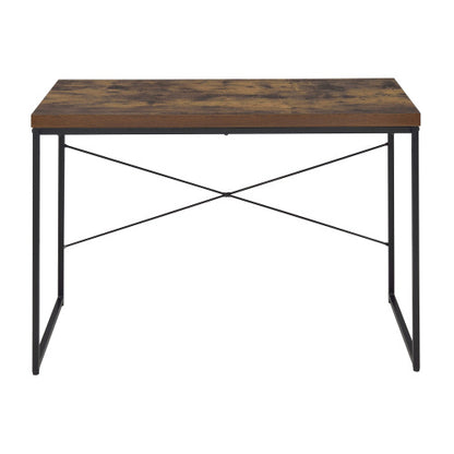 Weathered Oak And Black Writing Desk With Metal Sled Base