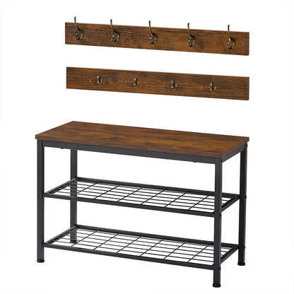 Entryway 3-tier Shoe Rack Bench Set,with 2 Coat Racks,Bag,Hat Hanging Organizer,for Foyer