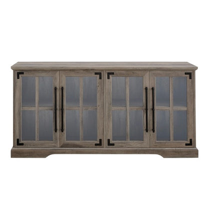 Modern Farmhouse Windowpane Glass-Door TV Stand For TVs Up To- Grey Wash