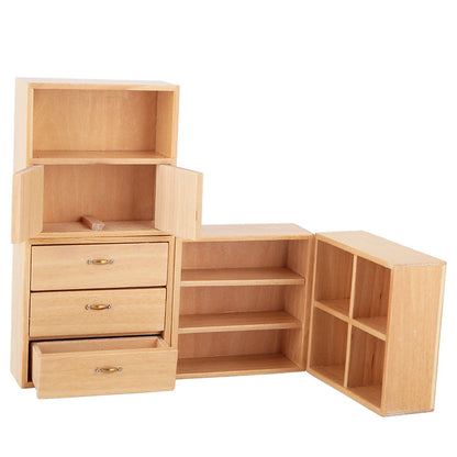 1:12 Mini Wood Cabinet Furniture Living Room Bedroom Cabinet Unit for Dollhouse(Burlywood)