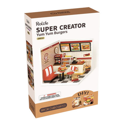 Rolife Yum Yum Burgers DIY Plastic Miniature House, Only Supports TK And Independent Website Platforms