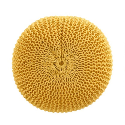 Bordeaux Knitted Cotton Round Pouf, Yellow