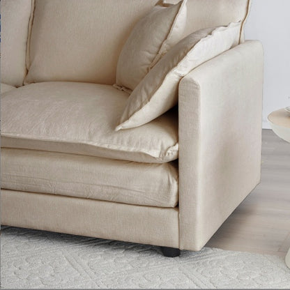 Modern Fabric Loveseat Sofa Couch For Living Room, Upholstered Large Size Deep Seat 2-Seat Sofa With 4 Pillows ,Beige Chenille