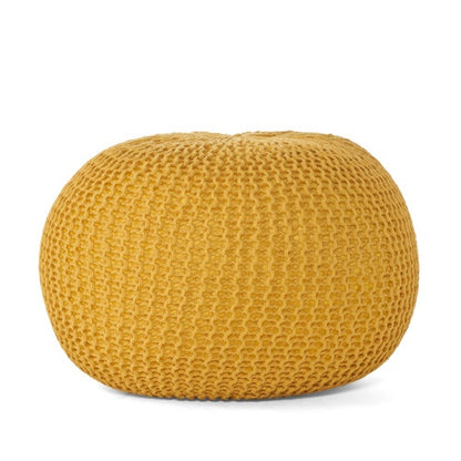Bordeaux Knitted Cotton Round Pouf, Yellow