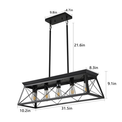 5 Lamps Farmhouse Chandelier For Dining Room, Metal Rustic Chandelier Island Lamp, Modern Rectangular Island Lamp For Kitchen, Living Room Pure Black - No Bulbs Unavailable Platforms- Temu