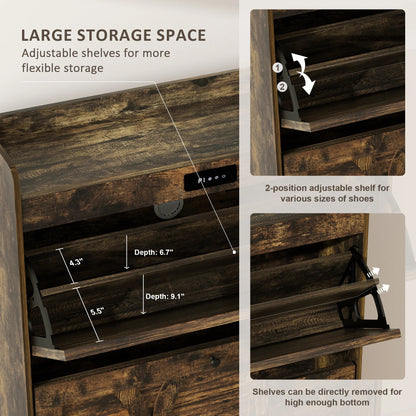 VFF Deodorizing Shoe Storage Cabinet With 2 Flip Drawers,LED Touchsreen Freestanding Black