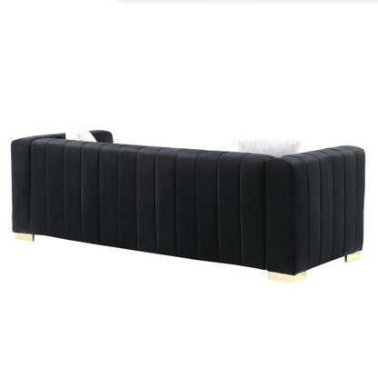 A Modern Channel Sofa Take On A Traditional Chesterfield,Black Color,3 Seater