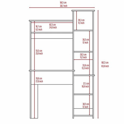 White 6-Shelf Writing Desk With Built-in Bookcase