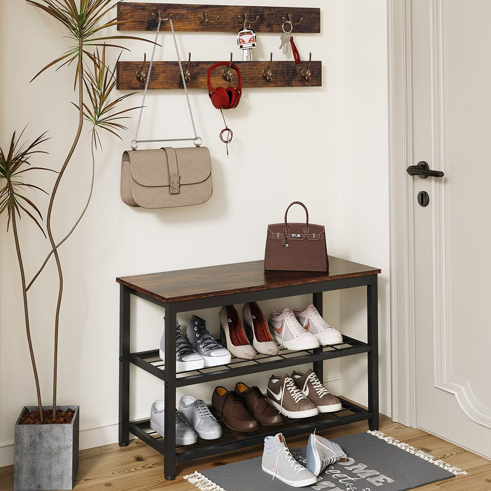 Entryway 3-tier Shoe Rack Bench Set,with 2 Coat Racks,Bag,Hat Hanging Organizer,for Foyer