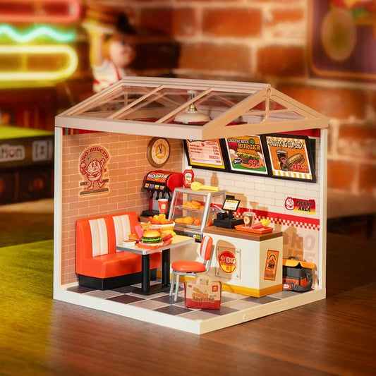 Rolife Yum Yum Burgers DIY Plastic Miniature House, Only Supports TK And Independent Website Platforms