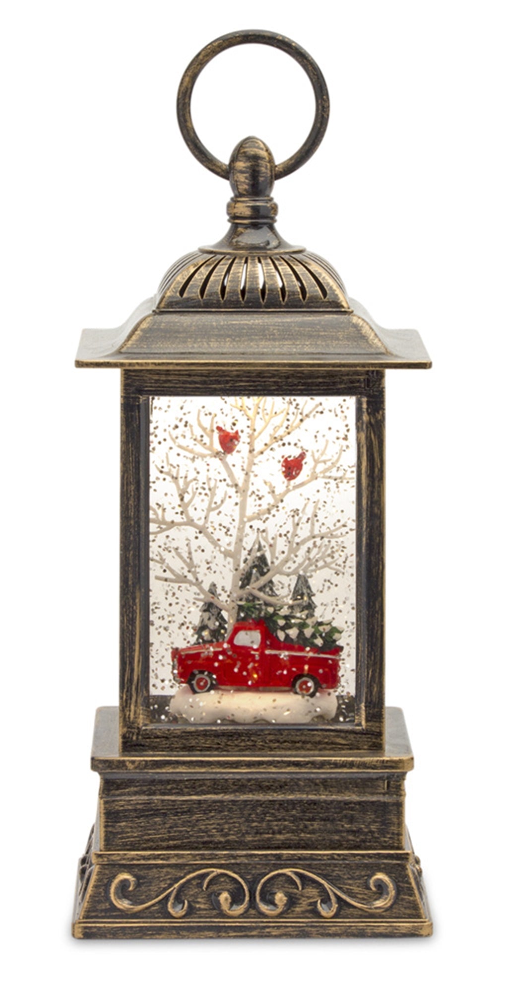 Snow Globe Lantern w/Truck 10.25"H Plastic 6 Hr Timer 3 AA Batteries, Not Included or USB Cord Included