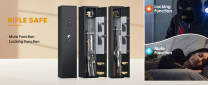Domestic Rifles And Pistols Firearm Safe With LED Lights And Alarm System, Long Gun Cabinet With Removable Shelves