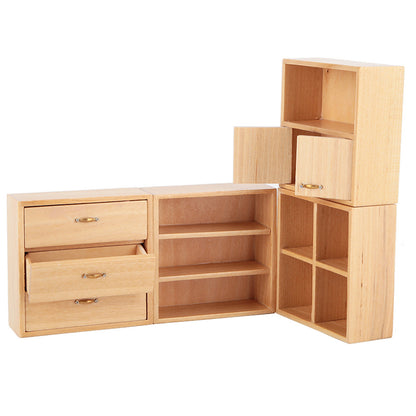 1:12 Mini Wood Cabinet Furniture Living Room Bedroom Cabinet Unit for Dollhouse(Burlywood)