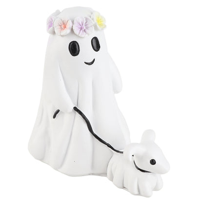 Ghost Walking Dog Statue Spooky Cute Resin Home Decoration Tabletop Ornament Ghost Dog Decor for Indoor Outdoor Use 15cm