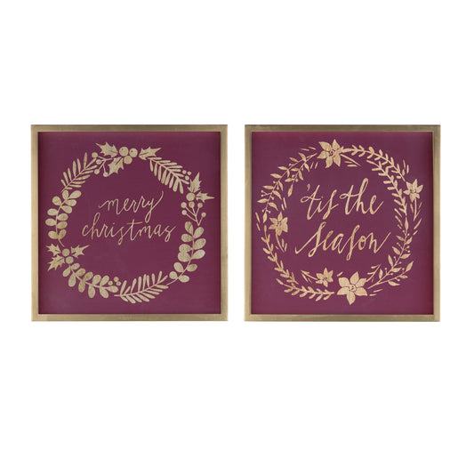 Merry Christmas and Tis The Season Frame (2 Asst) 15.75"SQ MDF/Paper