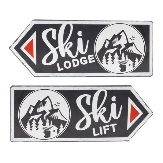 Ski Lift and Lodge Arrow Sign (2 Asst) 11.75"L x 4.75"H Tin