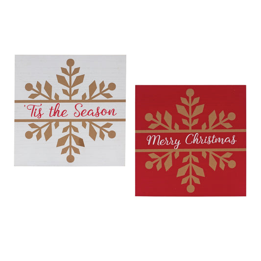 Merry Christmas and Tis The Season Sign (2 Asst) 11.75"SQ MDF