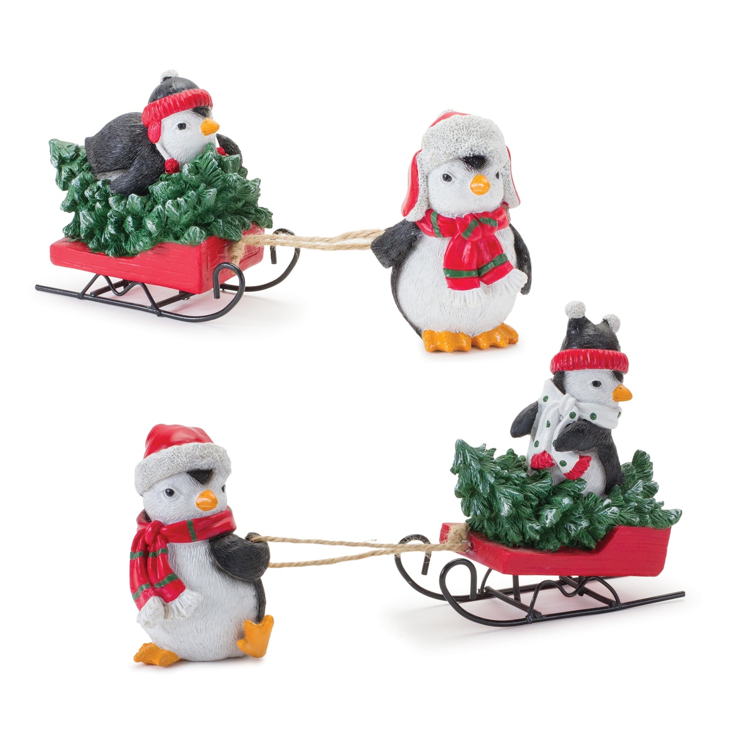 Penguin w/Sled (2 Asst) 8.75"L x 4"H, 8.75"L x 4.75"H Resin