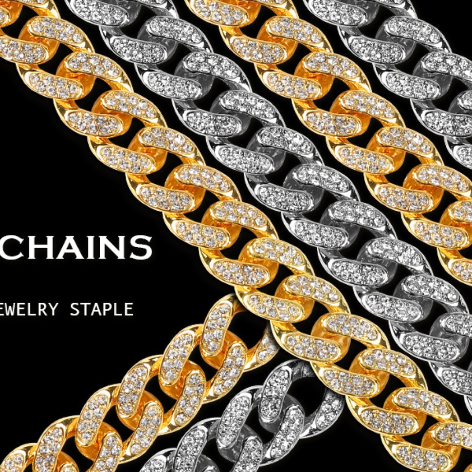 Alloy men's Cuban chain full of diamonds high quality