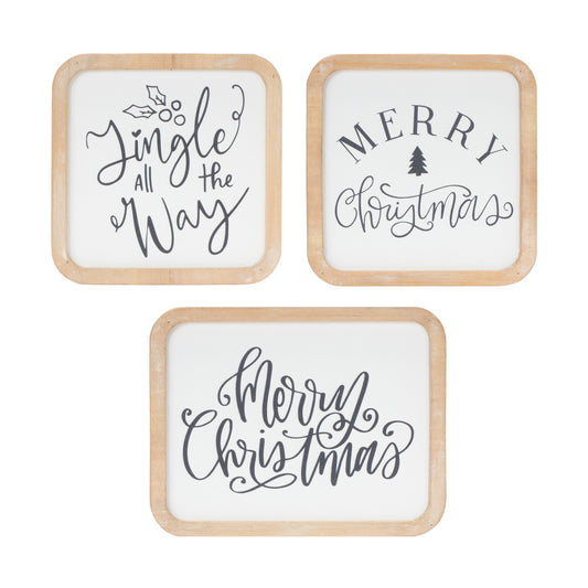 Christmas Plaque (Set of 3) 5"SQ, 5"SQ, 6.5"L x 5"H MDF/Wood