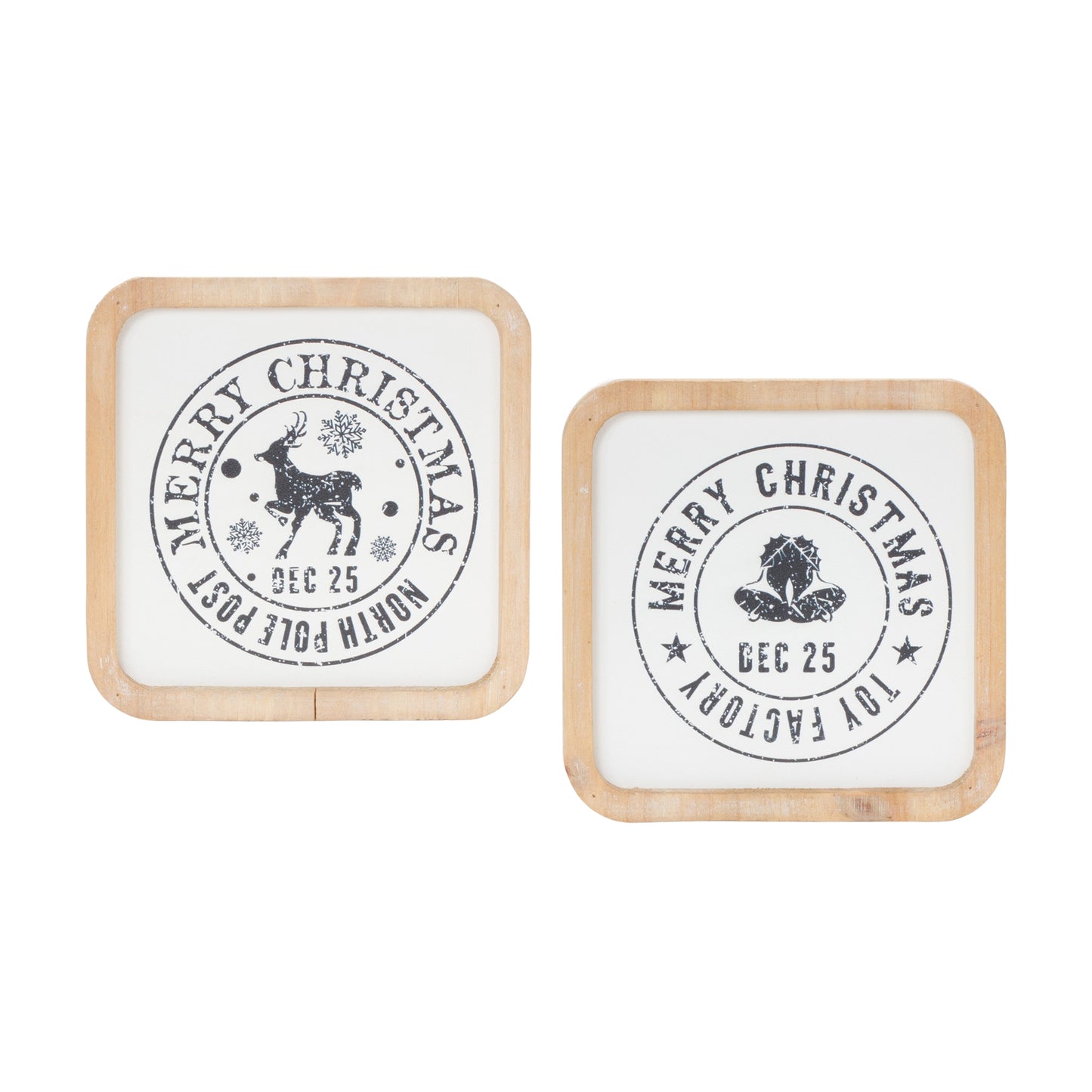 Christmas Mail Stamp Plaque (2 Asst) 5"SQ MDF/Wood